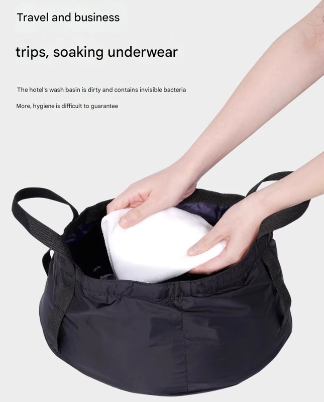 2PCS Black 8.5L Portable Folding Water Basin - Collapsible Bucket with Carry Bag for Camping & Travel