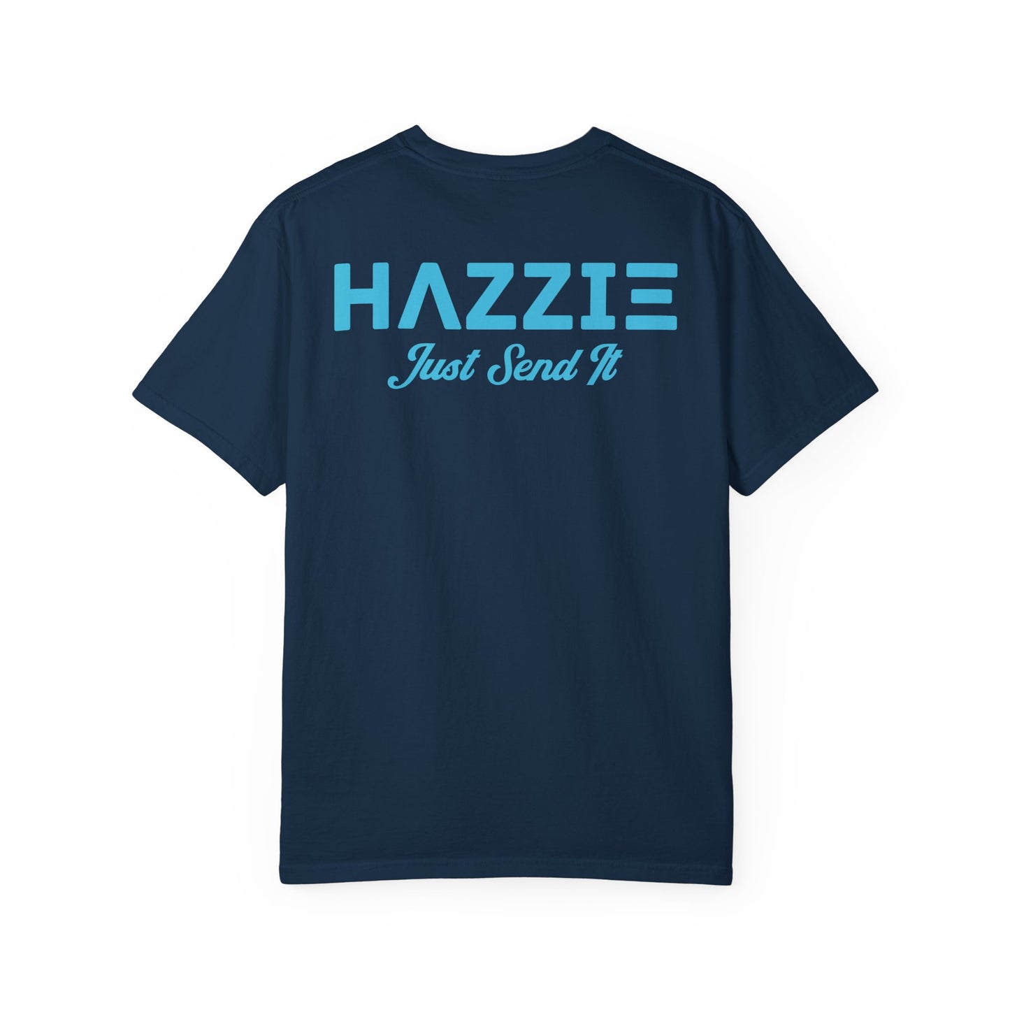 HAZZIE 'Just Send It' T-Shirt — Black & White Logo Front, Large Back Text