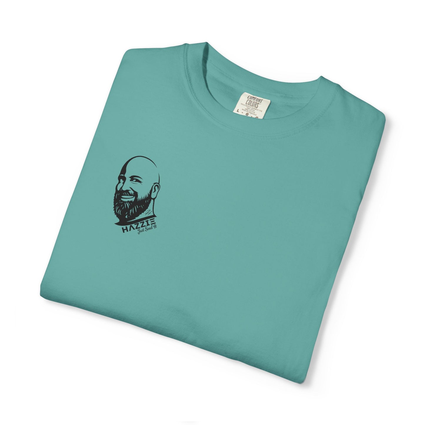 HAZZIE 'Just Send It' T-Shirt — Black & White Logo Front, Large Back Text